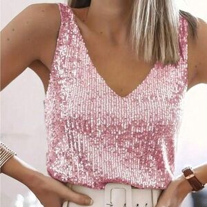 Pink Sequin Sleeveless Top